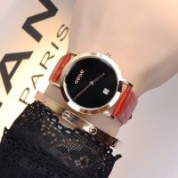 GUOU durable ultra-thin leather strap watch womens fashion ladies trend with calendar