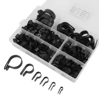 200pcs Nylon Plastic P Fasteners Clips Clamps Assorted Box for Cable Conduit Kit (Black)