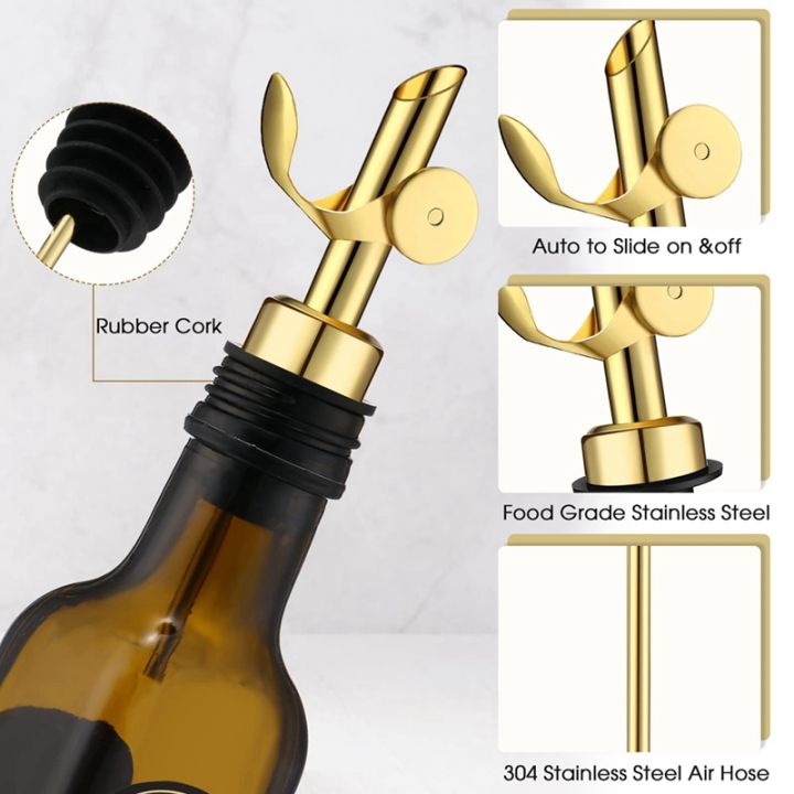 6pcs-stainless-steel-weighted-liquor-bottle-pourers-auto-flip-olive-oil-dispenser-spout-gold