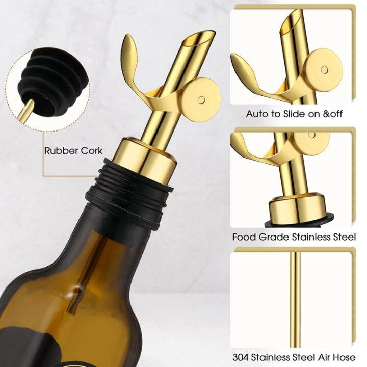 6pcs-stainless-steel-weighted-liquor-bottle-pourers-auto-flip-olive-oil-dispenser-spout-gold