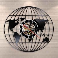 3D Globe Map of Earth Vinyl Record Wall Art Travel Gifts All Around The World Earth Map Decorative Wall Watch Vintage Clock