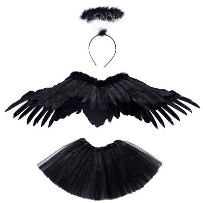 Women Girl White Black Angel Feather Wing Tutu Skirt Halo Ring Party Birthday Gift Wedding Costume Christmas Navidad  New