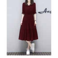 V-neck Dresses Womens Summer New High Waist Big Size Skirt Short Sleeve Black A-line Midi Dress