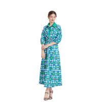 Women Dress Spot Real  Elegant Short Sleeve  Vintage Printed Maxi Dress