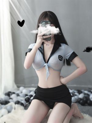 Police Cop Officer Costume Policewoman Uniform Cosplay Sexy Erotic Lingerie Ladies Sexy Underwear Top+Mini+Thong Skirt Outfit