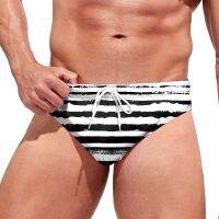 Men Swimwear Striped Print Mens Shorts Tanga String Hot Porno Board