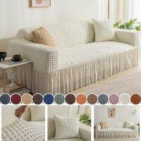 13 Colors Textured Seersucker Sofa Cover Stretchable Durable Easy Fit Sofa Protector with Pleated Skirt Sofa Cover