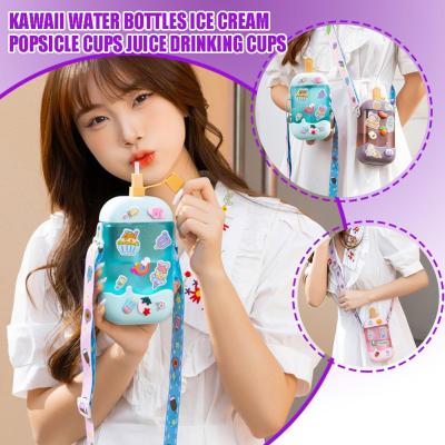 Barbie Pink Ice Cream Popsicle Cups Creative New Kawaii And Water Straw Shoulder With Strap Bottle V5Y6