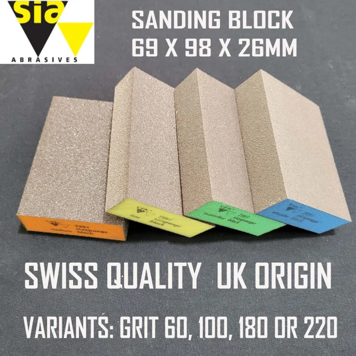 SIA FOAM SANDING BLOCK (UK ORIGIN) 4 VARIANTS GRIT 60, 100, 180 OR 220