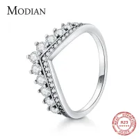 Modian แฟชั่น100% แท้925 Zircon แหวนนิ้วมงกุฎคลาสสิก Stackable เงินเครื่องประดับสำหรับงานแต่งงานคริสต์มาสของขวัญ