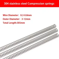 1/5Pcs Compression Springs Extra Long 304 Stainless Steel Wire Diameter 0.3-0.8mm Outer Diameter 3-12mm Total Length 305mm