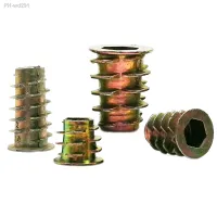 ﹍ 10pcs M4 M5 M6 M8 M10 Zinc-alloy Hexagon Hex Socket Head Thread Wood Furniture Cabinet Bed Chair Table Embedded Insert Nut E-Nut