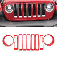 9Pcs รถด้านหน้า Grille Grill ตาข่าย Grille ใส่ชุดสไตล์ไฟหน้าสำหรับ Jeep2018-2020 Wrangler JL กีฬากีฬา