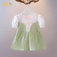 JOJOS ADVENTURE Girls Summer Dress 2022 New Korean Version Child Western Style Thin Crew Neck Little Girl Baby Princess Dress 0-4 Years Old Green Pink