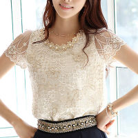 Chiffon Summer 2023 New Korean Flowers Short Sleeve Women Tops Embroidery Lace Blouses Shirt al Round Neck Blusas Mujer 511H