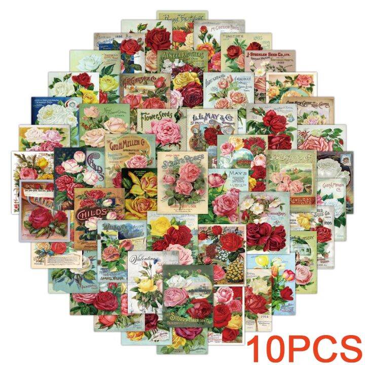 10-30-58pcs-vintage-sticker-poster-magazine-rose-flower-pattern-for-car-motorcycle-luggage-skateboard-travel-laptop-doodle