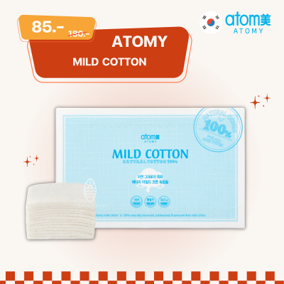 อะโทมี่ มายด์ คอตตอน (100 แผ่น) ATOMY MILD COTTON สำลีฝ้าย สำลีแผ่น ไม่มีสารฟอกขาว นุ่ม ไม่เป็นขุย ไม่ระคายเคือง ไม่มีสารเรืองแสง จากประเทศเกาหลี