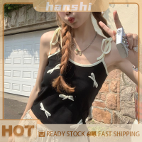 hanshi [2023 new HOT FASHION] lazlook เสื้อกล้ามพิมพ์ลายโบว์น่ารักสำหรับผู้หญิงเสื้อกล้ามแขนกุดผูกเชือกสุดฮอตหวานสำหรับฤดูร้อน