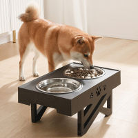 Raised Pet Bowl Stainless Steel Double Bowls Stand Non-Slip No Spill Dog Smart Height Adjusts Cervical Protectionto Large Dogs