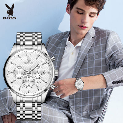 Top PLAYBOY  นาฬิกาข้อมือธุรกิจสำหรับผู้ชาย,นาฬิกาข้อมือควอตซ์โครโนกราฟมัลติฟังก์ชันสเตนเลสสตีลกันน้ำ2023