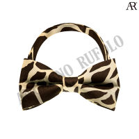 ANGELINO RUFOLO Bow Tie ผ้าไหมพิมพ์ลายคุณภาพเยี่ยม โบว์หูกระต่ายผู้ชาย ดีไซน์ Brown Giraffe Pattern / Cream Zebra Pattern