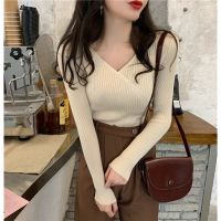 Xiaozhainv Korean V-neck y knitting Long sleeve Women Clothes tops Long sleeve sweater