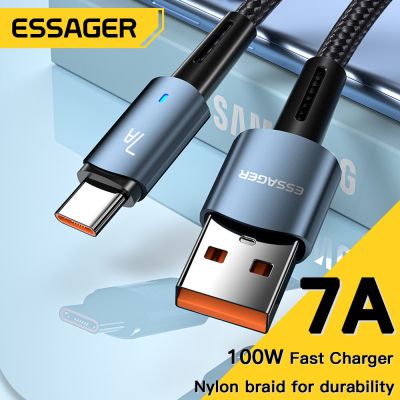 Essager 7A USB Type C Cable For OPPO Oneplus Huawei P30 P40 Samsung Realme Poco 100W Fast Charging Wire USB C Charger Data Cord Cables  Converters