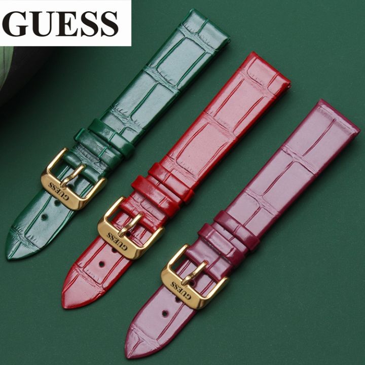 GUESS watch strap genuine leather red green 16 18 20mm pin buckle ...