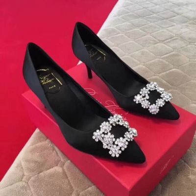 rv original Banquet womens shoes rhinestone square buckle satin high heels stiletto pointed toe shallow mouth all-match summer new style womens shoes slippers for women slides outside wear sandals for women