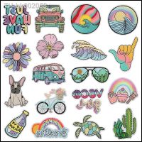 ✔ Outdoor Summer Series Embroidered Patches Sea Turtle Sunrise Sunset Iron On Patch DIY Jacket Backpack Shoe Stickers Cactus Badge