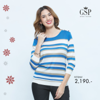 เสื้อผู้หญิง GSP KNIT BLOUSE เสื้อเบลาส์ผ้าถัก แขนยาว สีฟ้า ขาว (PZTDNV)