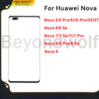 Beyondwolf หน้าจอด้านนอกโค้งสำหรับ Huawei Nova 5 6 7 8 9 Pro สัมผัสแผงแอลซีดีจอแสดงผลกระจกหน้าซ่อมเลนส์อะไหล่ + OCA สำหรับ Huawei Nova 5T 6 7 8 Se 7i 5i