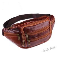 【Ready Stock】 ✠№ C23 Genuine Leather Waist bag mens Crossbody bag Multifunction waterproof Mobile bag women sport Waist pack