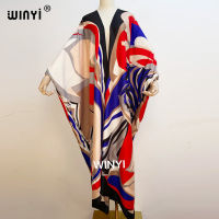 Dubai Autumn  WINYI Women Cardigan Loose Long Dress Cocktail Party Boho Maxi African Holiday Batwing Sleeve Silk Robe