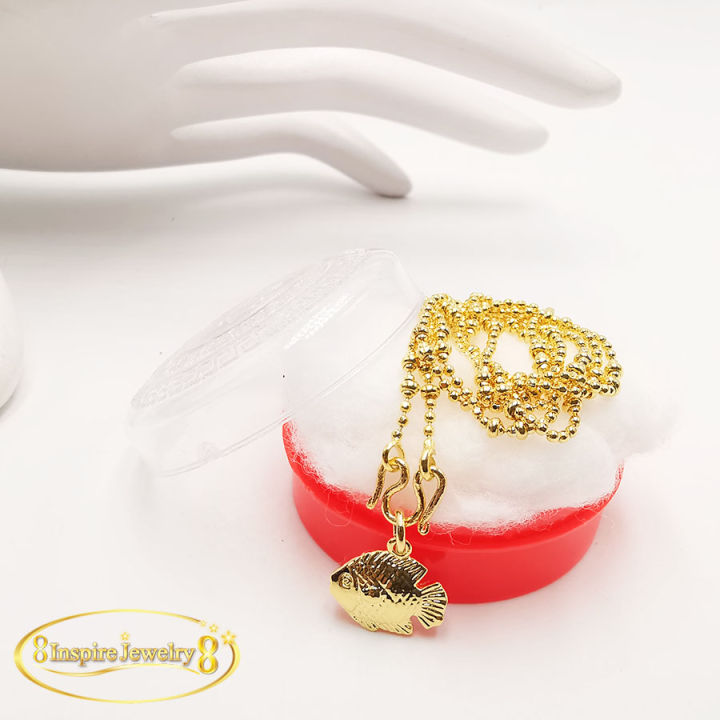 inspire-jewelry-ชุดเซ็ท-สร้อยคอทอง-และจี้ปลา-หุ้มทองแท้-100-24k-พร้อมกล่องทอง-ขนาด-17-18-นิ้ว