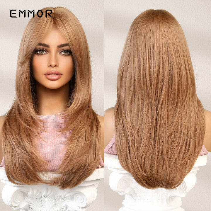 emmor-สีบลอนด์วิกผมสังเคราะห์เรียบสำหรับผู้หญิงยาวคลื่นผมคอสเพลย์โลลิต้าพรรคธรรมชาติทนความร้อนวิกผมไฟเบอร์ทุกวันผม