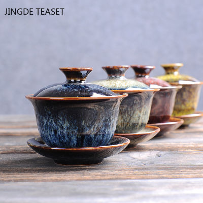 Yixing เตาเผาเปลี่ยนเซรามิค Gaiwan ถ้วยน้ำชา Handmade ชา Tureen ชามญี่ปุ่นหรูหรา R Home ชุดชาอุปกรณ์เสริม Drinkware