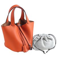 Genuine Leather Bucket Bag Vegetable Basket Style Lock Buckle Purse Women Lychee First Layer Cowhide Women Bag