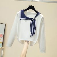 Ljsxls estilo da marinha arco camisola feminina outono casual solto topos feminino manga comprida pullovers de malha puxar femme 2021 roupas de inverno