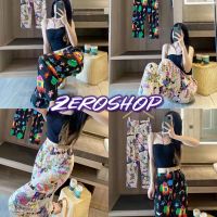 Zero SHOP?พร้อมส่ง?(Zero-KU-Pleats)​กางเกงขายาว ผ้าพลีสสีขาวดำ ลายน่ารักใส่สบายมากๆ 01