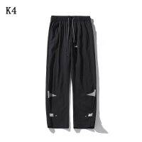 【Ready】? K4 Hong Kong style oversize new casual pants loose mens buckle design trendy brand straight seersucker trousers