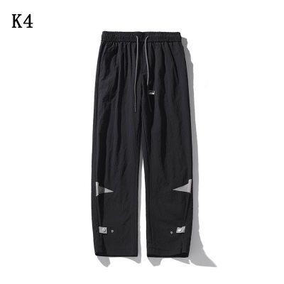 【Ready】🌈 K4 Hong Kong style oversize new casual pants loose mens buckle design trendy brand straight seersucker trousers