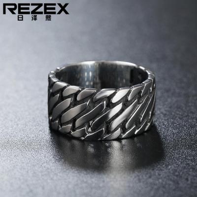 REZEX เครื่องประดับตัวละครส่วนบุคคลย้อนยุคโซ่เรียบง่ายแหวนเหล็กไทเทเนียมของผู้ชาย