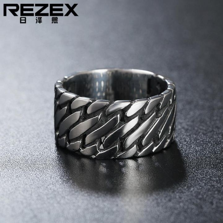 rezex-เครื่องประดับตัวละครส่วนบุคคลย้อนยุคโซ่เรียบง่ายแหวนเหล็กไทเทเนียมของผู้ชาย