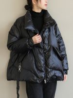 ZZOOI FTLZZ Winter Women 90% White Duck Down Coat Casual Loose Stand Collar Zipper Parkas Outwear Female Thick Warm Solid Jacket