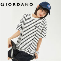 GIORDANO Women T-Shirts Bear Embroidery Stripe Fashion Tee Short Sleeve Stretch Summer Fashion Loose Casual Tshirts 18323205