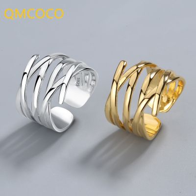 [MM75] QMCOCO สีเงินผู้หญิง INS ผิดปกติหลายชั้นสายแฟชั่นข้ามเปิดปรับผู้หญิงแหวนอุปกรณ์เครื่องประดับ Fine