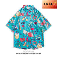 YOSEL เสื้อฮาวายสำหรับชายหาด,เสื้อลำลองพิมพ์ลายแบบแอบสแตรกแขนสั้นปี2023