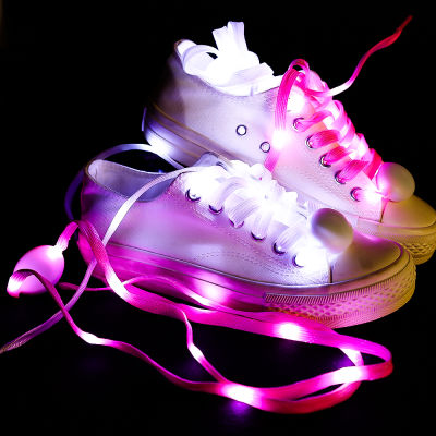 เชือกผูกรองเท้าแสงแฟลชกลมเชือกรองเท้าเรืองแสงเชือกรองเท้าสะท้อนแสงเชือกรองเท้ากีฬา LED 1คู่