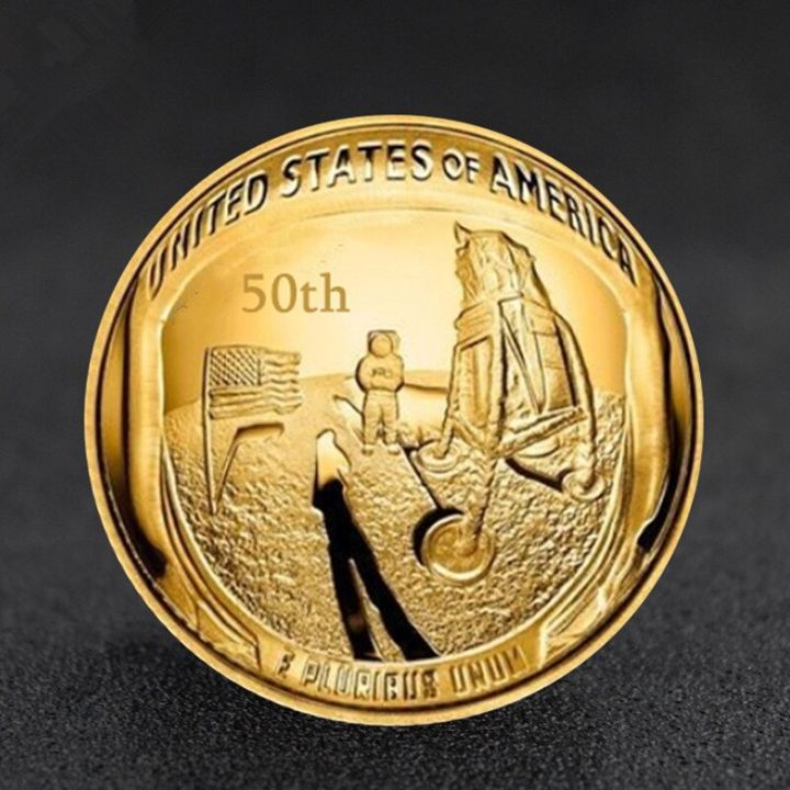 booming-ร่อนลงบนดวงจันทร์2019-apollo-ของเหรียญรางวัลที่ระลึกเหรียญที่ระลึกทองและเงินย้อนยุคงานฝีมือโลหะเหรียญ